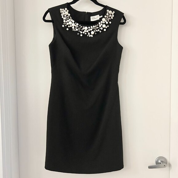 Eliza J. Embellished Crepe Sheath Cocktail Black Dress Size 6 - Picture 2 of 8